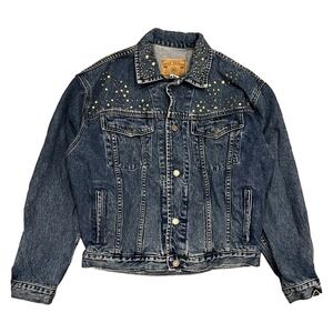 Vintage GAP Denim Jacket Mens Medium Studded Jean Trucker Coat Classic 90s Blue